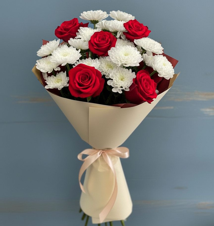 Букет цветов из: Розы и Хризантемы в Романовка Ленинградская область