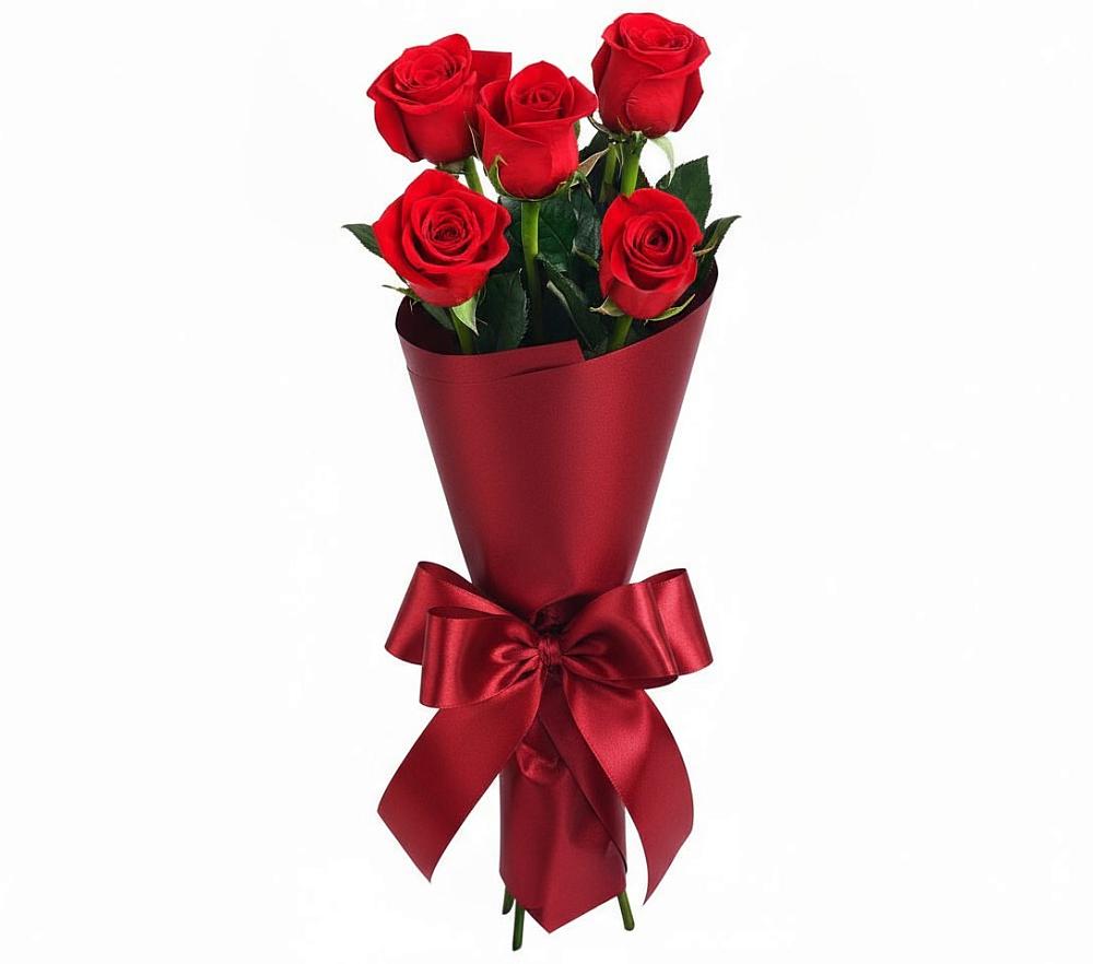Букет 5 Красных роз Эдлесс Лав в Романовка Ленинградская область