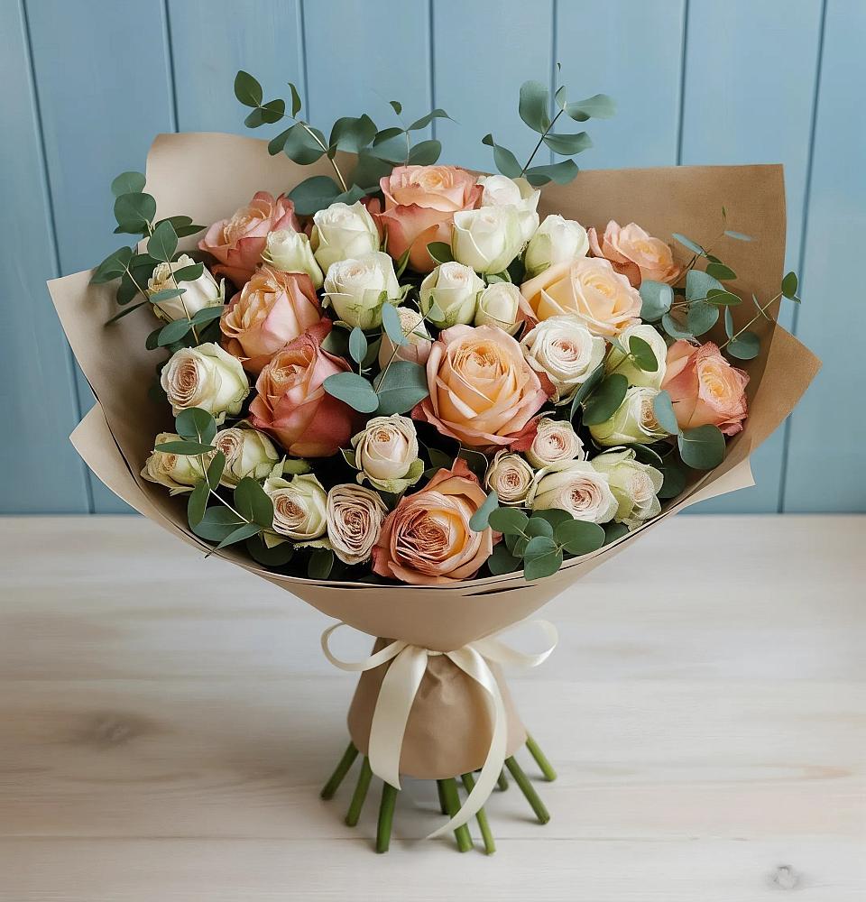 Букет цветов из: Альстромерии и Розы в Романовка Ленинградская область