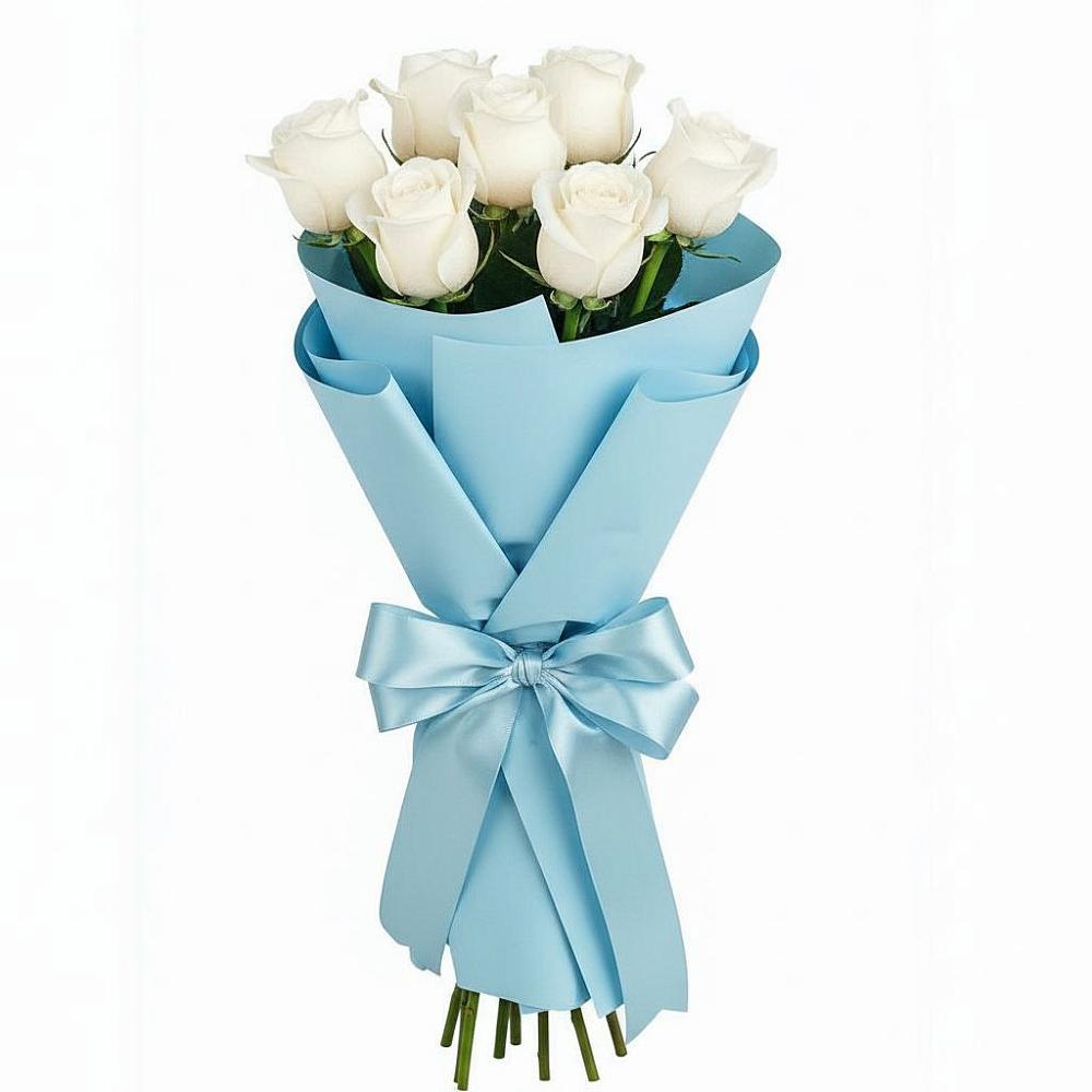 Букет 7 белых роз Проуд в Романовка Ленинградская область