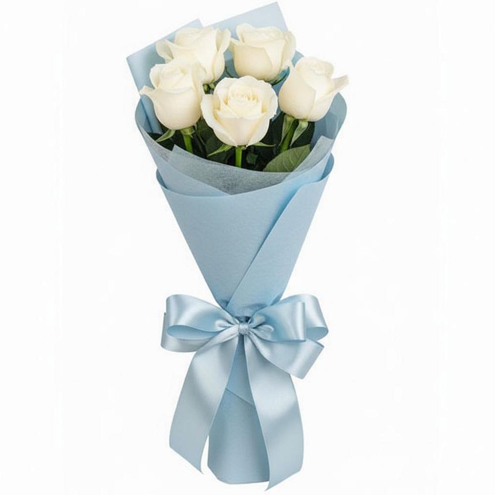 Букет 5 Белых роз Проуд в Романовка Ленинградская область