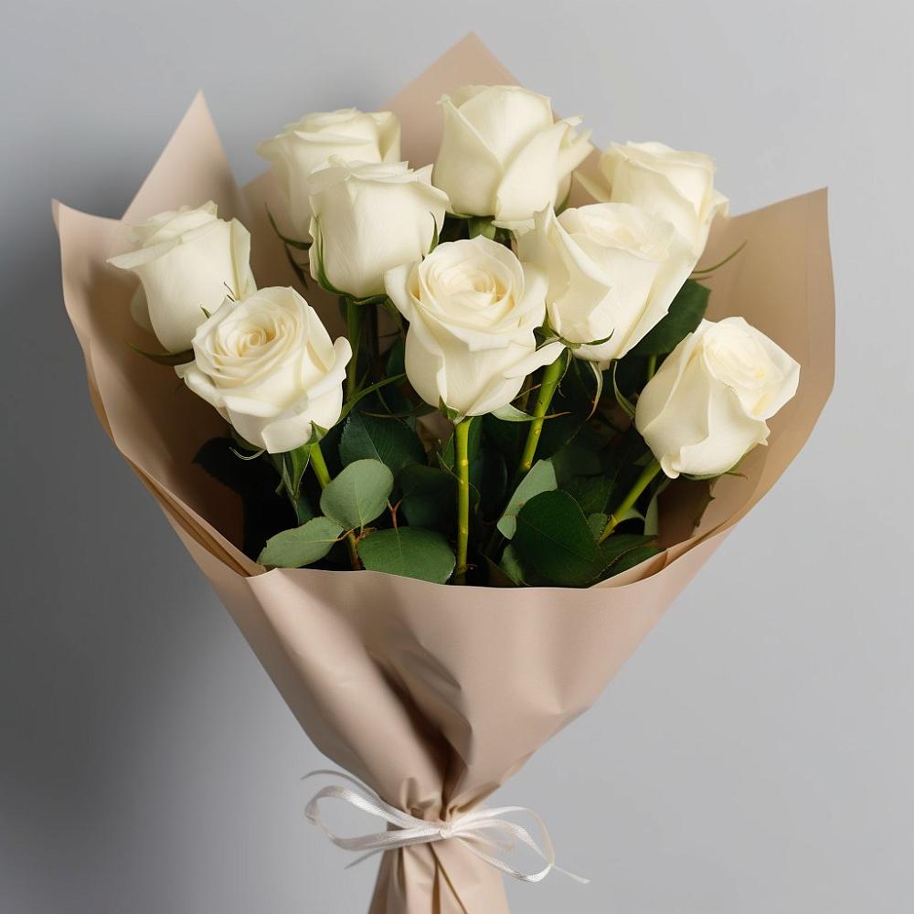 Букет 9 Белых роз Эдлесс Лав в Романовка Ленинградская область
