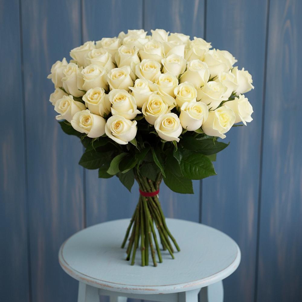Букет 51 Белая роза Эдлесс Лав в Романовка Ленинградская область