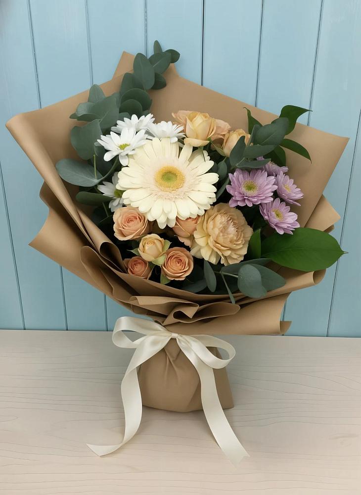 Букет цветов из: Герберы и Хризантемы в Романовка Ленинградская область