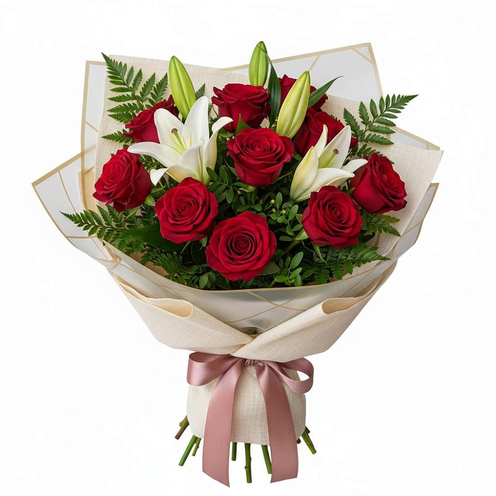 Букет цветов из: Лилии и Розы в Романовка Ленинградская область