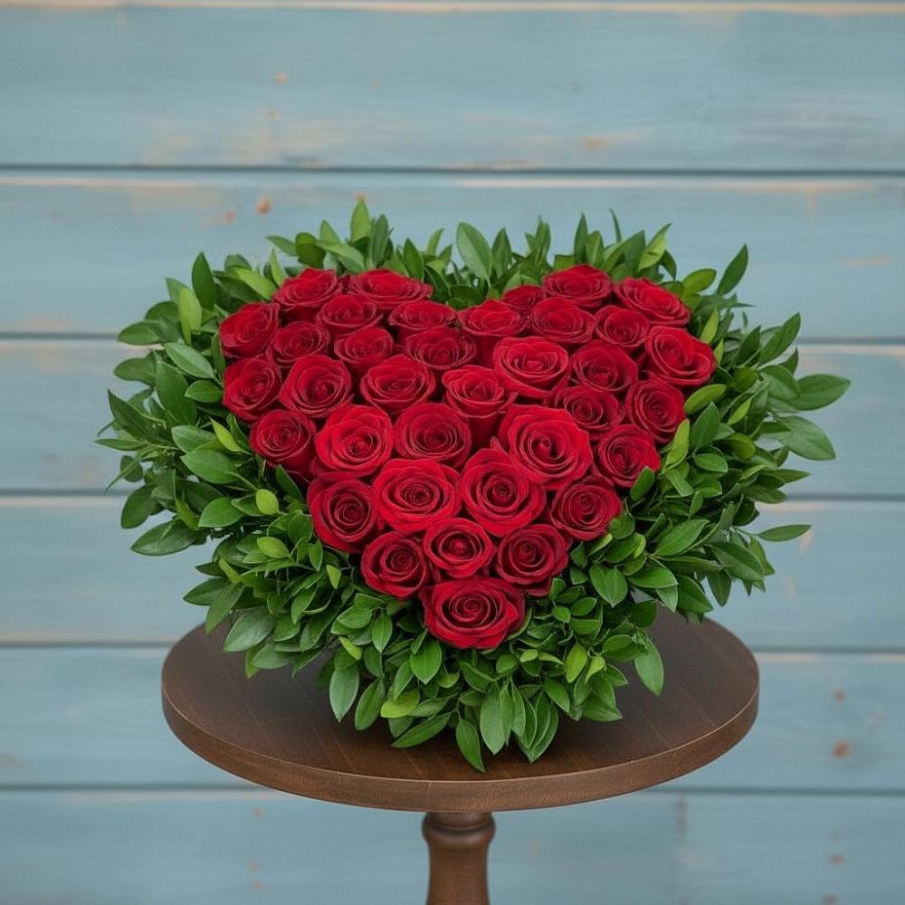 Цветочная композиция из Розы в виде сердца в Романовка Ленинградская область