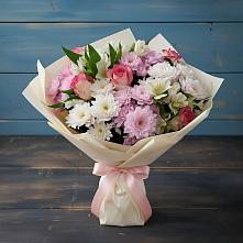 Букет цветов из:  Хризантемы, Альстромерии и Розы в Романовка Ленинградская область