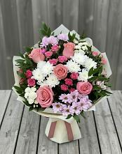 Букет цветов из:  Альстромерии, Гвоздики, Розы и Хризантемы #REPLACE_PRED# Романовка Ленинградская область