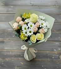 Букет цветов из:  Альстромерии, Розы и Хризантемы в Романовка Ленинградская область